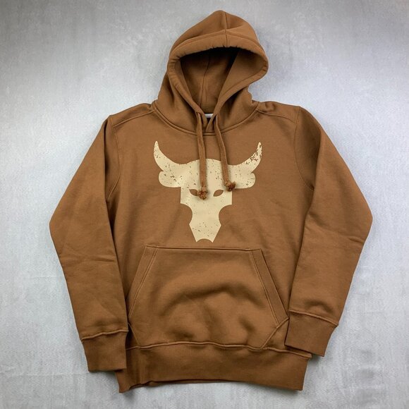 Under Armour Project Rock Mens Sweater Medium Brown Hoodie Pullover Brahma Bull - Picture 1 of 7